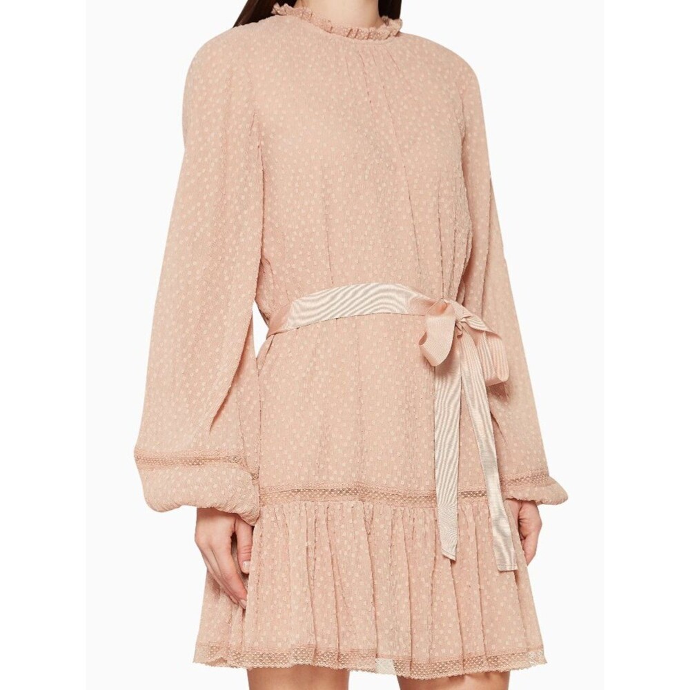 KEEPSAKE the Label Murmur Pink Lace Mini Dress Puff Sleeve Sheer Frill XS